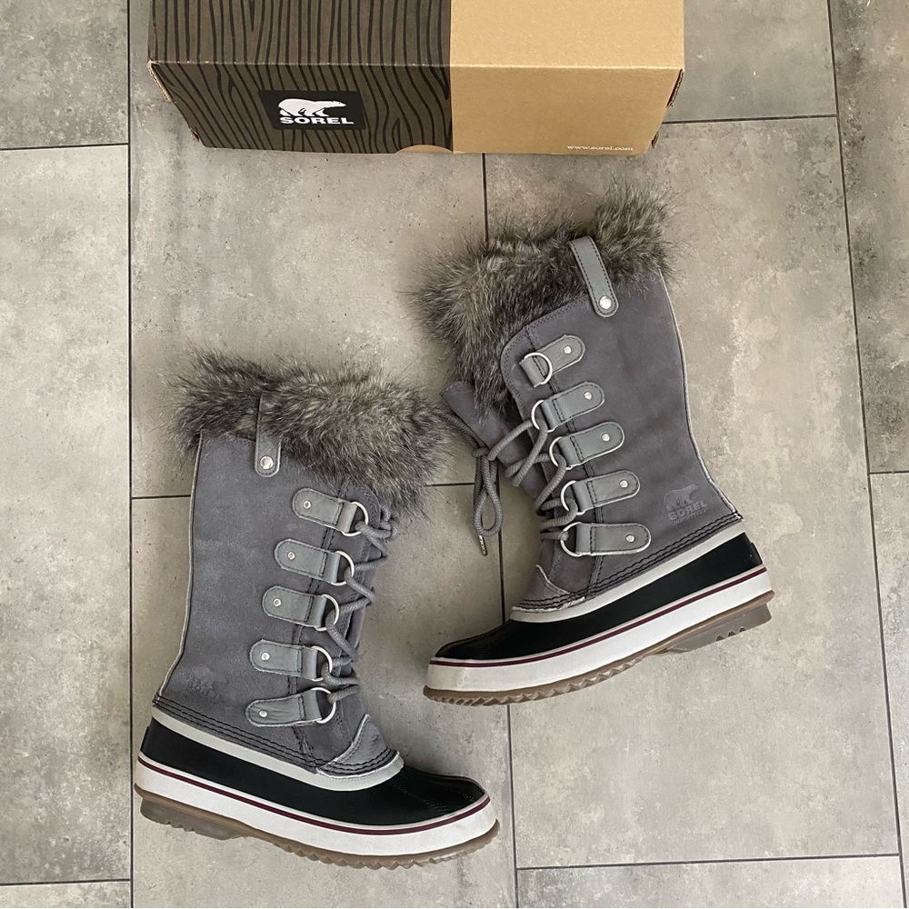 Sorel Joan Of Arctic  Boots Quarry Black gray size 7 with box!